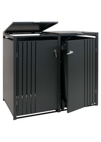 2er-Mülltonnenverkleidung HWC-O67, Mülltonnenbox mit Deckel, Metall 122x132x84cm 53kg ~ anthrazit