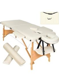 TecTake Set lettino da massaggio Freddi con 5 cm di imbottitura, rulli e telaio in legno - beige - 404744