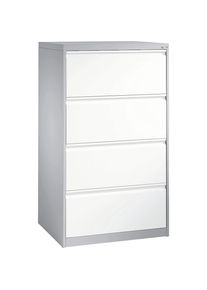 C+P Hangmappenkast ACURADO, 2 rijen, 4 laden, blank aluminiumkleurig/verkeerswit