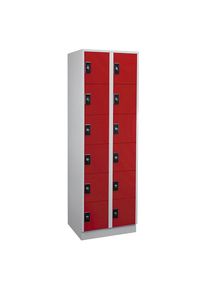 Wolf Zesvoudige locker Stuttgart, 2 compartimenten, lichtgrijs / vuurrood