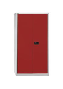 Bisley Armario de puertas batientes UNIVERSAL, H x A x P 1806 x 914 x 400 mm, 3 baldas galvanizadas, 4 pisos de archivadores, gris luminoso / rojo