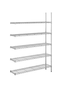 Roosterstelling van staaldraad, verchroomd, vakdraagvermogen 100 kg, b x d = 1220 x 360 mm, aanbouwstelling, hoogte 1880 mm, 5 legborden