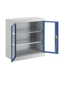 Mauser Vleugeldeurkast met zichtvenster, met 2 legborden, h x b x d = 1016 x 950 x 500 mm, lichtgrijs/gentiaanblauw