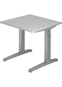 eurokraft pro ANNY - Bureautafel met C-vormig onderstel, in hoogte verstelbaar 650 - 850 mm, breedte 800 mm, lichtgrijs / blank aluminiumkleurig