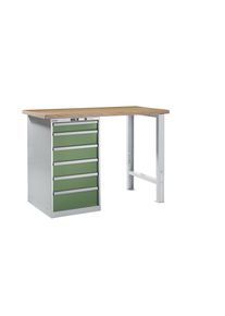 Werkbank im Baukastensystem, Höhe 1040 mm, Unterstellschrank, 6 Schubladen, resedagrün, Tischbreite 1500 mm LISTA
