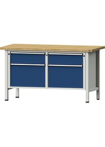 Werkbank, Gestellbauweise Serie V, 2 Schubladen 180 mm, 2 Schubladen 360 mm, Buche massiv, Vollauszug ANKE