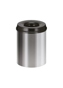 Veiligheidsprullenbak, staal, zelfdovend, inhoud 15 l, h x Ø = 360 x 255 mm, bak blank aluminiumkleurig / zelfdovend deksel zwart