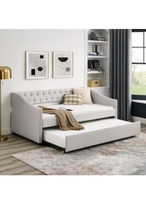 Antetek Daybed with Trundle, Modern Velvet Upholstered Twin Size Day Bed Button-Tufted Sofa Daybed Frame and A Trundle, No Box S