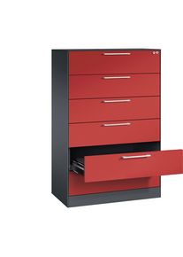 C+P Archiefkast ASISTO, hoogte 1292 mm, met 6 lades, A5 liggend, zwartgrijs/vuurrood