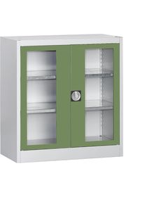 Mauser Armario de puertas batientes con ventanilla, con 2 baldas, H x A x P 1016 x 950 x 500 mm, gris luminoso / verde reseda