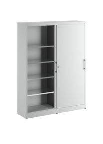eurokraft pro Schuifdeurkast hoogte 1950 mm, met tussenschot en 2 x 4 legborden, breedte 1500 mm, diepte 420 mm, deurkleur lichtgrijs RAL 7035