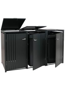 3er-Mülltonnenverkleidung HWC-O67, Mülltonnenbox mit Deckel, Metall 122x200x84cm 83kg ~ anthrazit