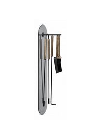 Blomus Kaminbesteck 5-tlg. Wandmontiert ASHI Brown, FSC-Holzgriff, Magnet, beschichteter Stahl, modernes Design, nachhaltiges Kaminzubehör, Braun