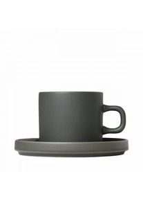 Blomus PILAR Set of 2 Coffee Cups Agave Green 200 ml with saucers – ceramic, dishwasher-safe