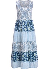 Damen Jerseykleid mit verschiedenen Floral-Mustern mittelblau-eisblau-bedruckt Größe 48