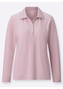 Dames Poloshirt met lange armen in piquékwaliteit in roze ,maat 38, WITT, 95% Katoen, 5% Elastan