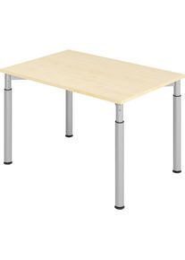 VERA-ZWO - Bureautafel met 4 poten, in hoogte verstelbaar, diepte 800 mm, breedte 1200 mm, ahornhoutdecor / aluminiumzilver