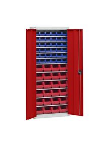 eurokraft pro Armario para material con cajas de almacén, altura 1575 mm, 11 baldas, gris luminoso / rojo tráfico