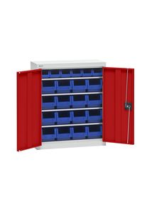 eurokraft pro Armario para material con cajas de almacén, altura 780 mm, 4 baldas, gris luminoso / rojo tráfico