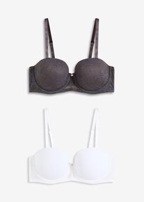 Reggiseno a balconcino con pizzo delicato (pacco da 2), Grigio, Taglia 70B, bonprix