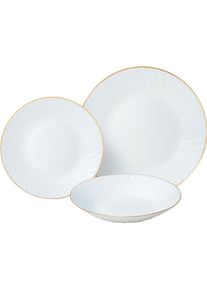 Kinghoff, Geschirrset, 18-teiliges Geschirr-Set aus Glas, weiss mit Goldrand (6 Stück)