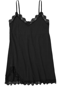 bonprix Femei Cămaşă de noapte cu dantelă, bumbac bio, negru, 48/50
