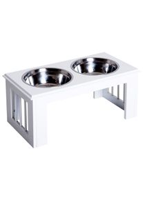 PawHut Stainless Steel Dog Bowl Set White 58.4x30.5cm for Food & Water Easy Clean | Aosom Ireland