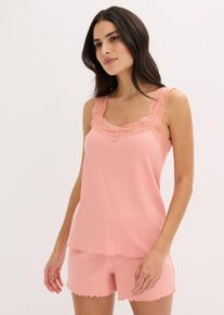Pyjashort avec empi&egrave;cement dentelle - rose - taille 50/52 (XL) avec coton - bonprix