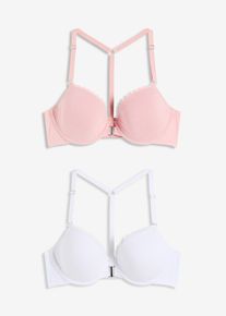 Lot de 2 soutiens-gorge coton &agrave; coques et armatures fermeture devant - blanc - taille 85B avec coton - bonprix