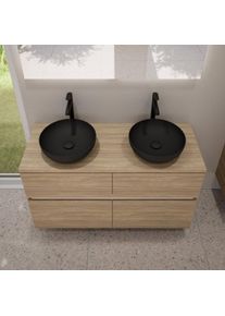 evineo ineo5 evo Meuble bas l: 120 cm, 4 tiroirs, 2 vasques ineo3 Ø 37 cm noir mat,, BE0960OA+BE0965OA+2#BE0931BM,