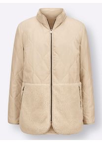 Dames Gewatteerde jas met teddyvoering en afgeronde randen in zand ,maat 36, WITT, 100% Polyester. Wattering: 100% Polyester. Teddyfleece: 100% Polyester