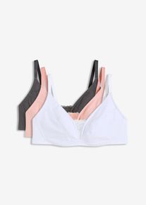 BH utan bygel med mjuk ekologisk bomulll (3-pack) - rosa - storlek 95C - bonprix