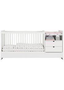My Baby Lou Gitterbett , Weiß , Holz, Holzwerkstoff , Buche , massiv , 75x95x205 cm , zum Juniorbett umbaubar, höhenverstellbar, Lattenrost inklusive,