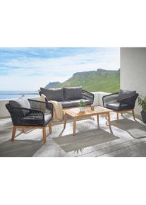 Konifera , Gartenlounge-Set »Paros«, (4 tlg.), mit Seilgeflecht in schwarz , anthrazit/schwarz/natur + anthrazit + natur