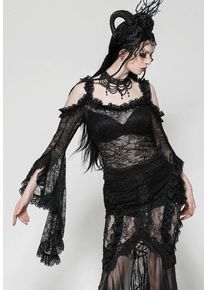 Dark In Love - Gothic Romantic Lace Flare Sleeve - Top - negro - XS - 90% nailon, 10% elastano,Jersey