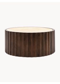 Gallery Direct Stolik kawowy z drewna mangowego z trawertynowym blatem Cascia Brązowy Lite drewno, Trawertyn, Drewno Ø 90 cm