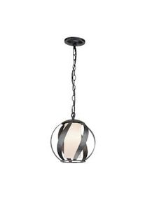 Licht-Erlebnisse Lampada a sospensione per esterni CHIPPENHAM Nero antico, acciaio bianco, vetro opalino acidato, IP44, regolabile in altezza LE117631