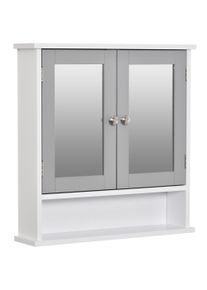 kleankin Wall Mounted Bathroom Cabinet with Double Mirrored Doors, Storage Organiser and Shelf, Grey | Aosom Ireland