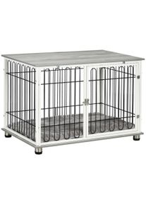 PawHut Dog Crate Furniture Side End Table with Soft Washable Cushion, Indoor Dog Kennel with Lockable Door, for Small and Medium Dogs