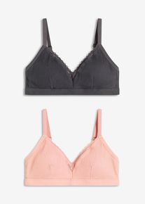 bonprix Biustonosz bralette z wyściełanymi miseczkami bez fiszbinów, z bawełny organicznej (2 szt.), szary, 36