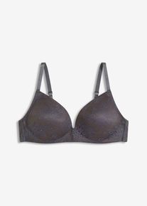 bonprix Femei Sutien cu cupe, fără armătură, cu dantelă fină, gri, 70