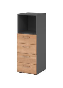 Hammerbacher, Aktenschrank, Regal 3OH, 4 Schübe, BS Graphit/Nussbaum