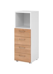 Hammerbacher, Aktenschrank, Regal 3OH, 4 Schübe, BS Weiss/Nussbaum