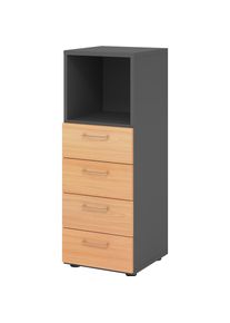 Hammerbacher, Aktenschrank, Regal 3OH, 4 Schübe, BS Graphit/Buche