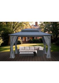 Konifera Pavillon »Thasos« mit Doppeldach in grau, Größe B/H/T: 398 cm x 283 cm x 300 cm