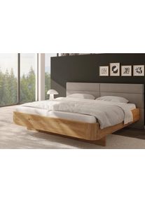 Home Affaire Massivholzbett »Latillé in Schwebeoptik« gepolstertes Kopfteil in beige, Größe Liegefläche B/L: 200 cm x 200 cm