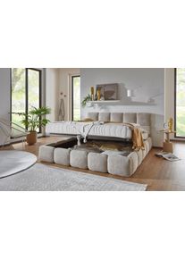 ATLANTIC HOME COLLECTION Polsterbett »"Jane" mit großen Stauraum« luxurious gepolstertes Kopfteil und Rahmen in beige, Größe Liegefläche B/L: 180...