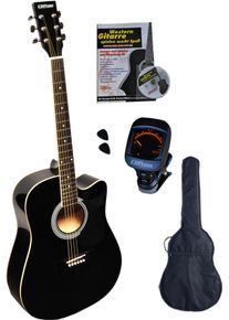 Clifton Westerngitarre &raquo;Black Cutaway&laquo; Komplettset mit Stimmger&auml;t in schwarz