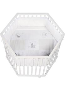 Roba Laufgitter »Fox & Bunny, weiß, 6-eckig« bis 15 kg mit Stoffeinlage und Nestchen in weiß
