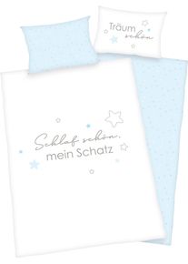 Baby Best Babybettwäsche »Kleiner Schatz« mit liebevollem Motiv und Schriftzug in blau, Größe B/L: 40 cm x 60 cm